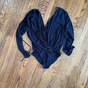 BCBG Generation Black Open Back Blouse Bodysuit